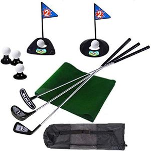 SOWOFA Children's Golf Practice 17-Piece Set - Junior Golf Toy Set with Green Mat & Mesh Backpack - For Kids Aged 3-8 - Includes 3 Clubs, 5 Balls, 3 Ball Brackets, 2 Hole Cups, 2 Flags, 1 Green Mat