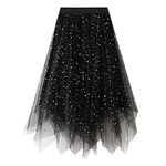 Maternity Pencil Skirt Women's A Line Fairy Elastic Waist Tulle Midi Skirt High Waist Skirts Mesh Dress Solid Color Irregular Yarn Skirt Skirts for Toddler (Black, One Size)