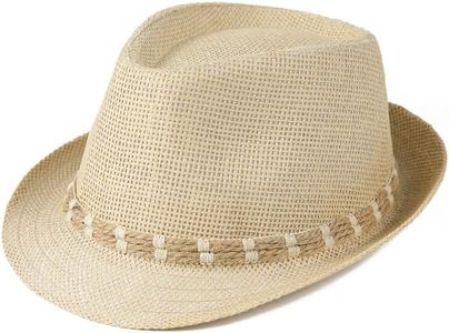 thuizen Men's and Women Summer Hawaiian Panama Mediterranean Straw Fedora Fashion Sun Hat, One Size Fits Most, Beige