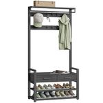 VASAGLE Hall Tree with Bench and Shoe Storage, Entryway Coat Rack with Shoe Bench, 2 Fabric Drawers, 10 Hooks, 6 Side Hooks, Stone Gray and Ink Black UHSR429B04