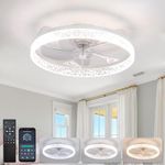 YUNLONG Ceiling Fans with Lights and Remote Quiet Fan for Bedroom Crystal Led Fan Chandelier DC Motor Winter Summer Mode 6 Wind Speeds Adjustable Dimmable Ceiling Fan with Lighting,White