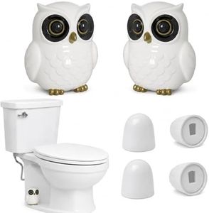 Raingown White Owl Bathroom Decor - 2 Ceramic Owl Covers with 4 Plastic Round Toilet Bolt Caps, Pearl-White Porcelain Toilet Bowl Caps for Bolts, Cute Nordic Toilet Screw Cover Caps