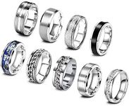 EIELO 9Pcs Stainless Steel Band Rin