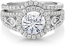 Gem Stone King 925 Sterling Silver Moissanite Women Wedding Engagement Ring Band Bridal Set (1.74 Cttw, Center 6.5MM, Available in size 5, 6, 7, 8, 9)