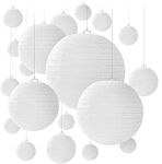 16PC Paper Lanterns, Round Paper Lanterns with Wire Ribbing, Different Sized Lampshades for Weddings, Birthdays,Parties, Rooms elebrations, Patio and Events Assorted Sizes of 6, 8, 10, 12 Inch (White)