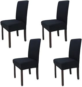 Leeyunbee 4 Pièces Housse de Chaise Moderne élastique, Amovible Lavable Extensible Housses de Chaise de Salle à Manger, Couverture de Chaise pour Décor Salle à Manger, Hôtel et Mariage (Noir)
