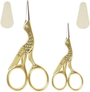 2PCS Gold Vintage Stork Embroidery Scissors, Premium Stainless Steel Sharp Bird Sewing Shears with 2 Leather Covers