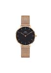 Daniel Wellington Stainless Steel Classic Petite Analog Black Dial Women Watch-Dw00100161, Rose Gold Band