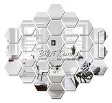 Bikri Kendra - Hexagon 30 Silver Decorative Mirror Stickers for Wall, Wall Mirror Stickers, 3D Acrylic Stickers Wall Stickers for Hall Room, Bed Room, Kitchen Living Room Kids Room. Self-Adhesive