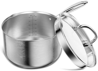 Micomlan Saucepan Stainless Steel - 20cm / 3.5L Cooking Pot Saucepans Milk Pan, Induction Cookware with Glass Lid, Dishwasher Safe Kitchen Stock Pot with Stay-Cool Handle for Baby Food, Soup, Sauce