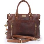 Catwalk Collection Handbags - Women's Large Leather Tote Bag - Ladies Work Laptop Bag - Briefcase With Detachable Cross Body Strap - ADELE - Brown