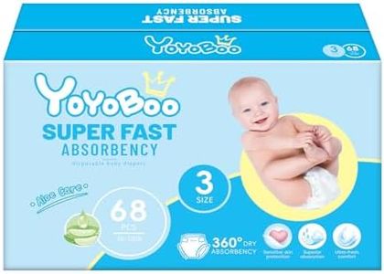 YOYOBOO Disposable Baby Diapers, Hypoallergenic, Superior Absorbency and Softness for Baby Happy Moments, Size 3, 68 Count