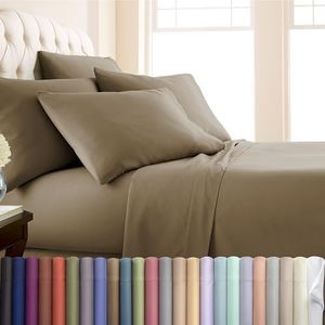 Southshore Fine Living, Inc. 7-Piece Split King Sheets Set for Adjustable Bed, 16-Inch Deep Pocket, Wrinkle-Free Soft Microfiber Bedsheets, Fade Resistant Sheet Set Split King Size - Dark Taupe