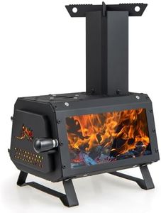 HAPPYGRILL Portable Camping Wood Stove with Lid, Wood Burning Stove with 3 Air Vents, Large Visual Window, X Shaped Holder, Outdoor Hot Tent Stove For Camping, Hunting, Fishing, Cooking