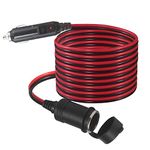 SPARKING 12FT Car Cigarette Lighter Extension Cord 12FT - Male Plug to Female Socket 16AWG Heavy Duty Extension Cable with LED Lights Power for Tire Pump, Air Compressor (12FT)