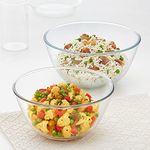 Borosil Glass Mixing & Serving Bowls, Oven & Microwave Safe Bowls, Set of 2 (2.5 L, 3.5 L), Borosilicate Glass, Clear