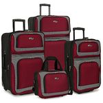 U.S. Traveler New Yorker Lightweight Softside Expandable Travel Rolling Luggage Set, Deep Red, 4-Piece Set (15/21/25/29), New Yorker Lightweight Softside Expandable Travel Rolling Luggage Set