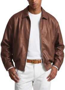 JMIERR Mens Faux Leather Bomber Jacket Casual Coat, Coffee, XL