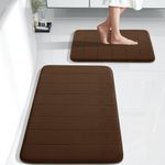 Yimobra 2 Pieces Memory Foam Bath Mat Sets, 17x24+44.1x24 Inches for Bathroom Rugs, Toilet Mats, Non-Slip, Soft Comfortable, Water Absorption, Machine Washable (Brown, 17"x24"+31.5"x19.8")