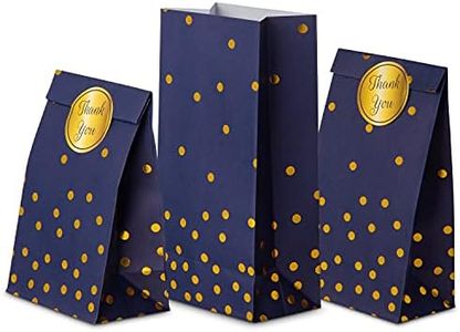 ROYAL BLUEBONNET Navy Blue and Gold Confetti Gift Bags -Set of 24- Blue Paper Goodie Bags and Stickers – Baby Shower Favor Bags, Blue and Gold Party Decorations, Blue Party Supplies, Blue Candy Bags