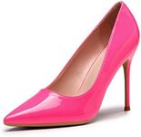 Elisabet Tang High Heels, Womens Pointed Toe Slip on Stilettos Party Wedding Pumps Basic Shoes, Fluorescence Pink, 9.5