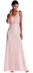 Adrianna Papell Women's Beaded V-Neck Blouson Gown, Blush, 12