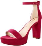 Ankis Red Platform Heels 4 Inches Red Chunky heels Sandals for Women Comfy Open Toe Block Heeled Sandals Red Ankle Strappy Heels Red Chunky Platform Heels for Women, Red Suede, Size 5.5