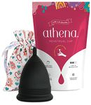 Athena Menstrual Cup One-Pack, Period Cups for Regular to Heavy Flow (Size 2 Large) - Soft Reusable Menstruation Cup - BPA Free Feminine Silicone Cup - Easy to Use and Clean Tampon and Pad Alternative (Solid Black)