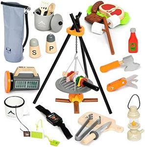 UMU® Juego de Campamento para niños Hecho de Madera con fogata, Linterna, Cuchillo, Hacha y más, Juguetes de Juego de rol de Aventura, Juego de 45 Piezas para niñas y niños de 3, 4 y 5 años