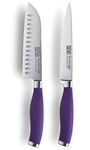 Taylors Eye Witness Syracuse Asian Kitchen Knife Set - Chefs Santoku 13cm/5” & Cooks All Purpose 13cm/5” Cutting Edge, Multi Use. Ultra Fine, Razor Sharp Blade. Soft Grip Purple Colour Handle.