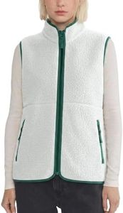 Hixiaohe Sherpa Fleece Vest for Women Trendy Warm Sleeveless Vests Jacket Lightweight Zip Coats with Pockets Fall Outerwear(Grey-Green,XS)