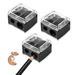 3 PCS Eyeliner Sharpener,2 Holes Makeup Sharpener,Plastic & Stainless Steel Compact Eyebrow Pencil Sharpeners for Various Sizes of Eyebrow Pencil,Eyeliner,Lip Liner etc,Easy to Clean(Black)