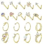 Drperfect 18 Pcs 20G Nose Rings Studs 316L Stainless Steel Nose Rings Hoop for Women Cute Evil Eye Heart Butterfly Opal CZ Nose Piercing Jewelry L Shaped Nose Ring Stud Set