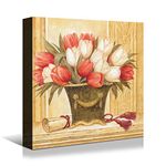 Looife Vintage Plant Oil Painting Giclee Canvas Wall Art Prints with Flower and Vase Picture, 12x12 Inch Square Panle Colorful Floral Wall Decor for Farmhouse, Bedroom and Kitchen