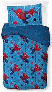 Jay Franco Marvel Spiderman Visages de Spidey, Parure de lit Enfant 140x200 cm, 100% Coton, lit 1 Personne - Comprend Housse de Couette & taie d'oreiller - Convient aux Lits de 90x190cm à 90x200cm