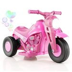 GYMAX Kids Electric Motorbike, 6V Ride on Motorcycle with Bubble Maker, Music, Headlights, Forward & Backward, 3 Wheels Children Motor Bike for 3 Years Old+ Boys Girls (Pink)