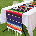 SevenFish Mexican Serape Table Runner for Mexican Party Wedding Decorations Dining Table, 14 x 84 Inch Fringe Cotton Table Runner Purple