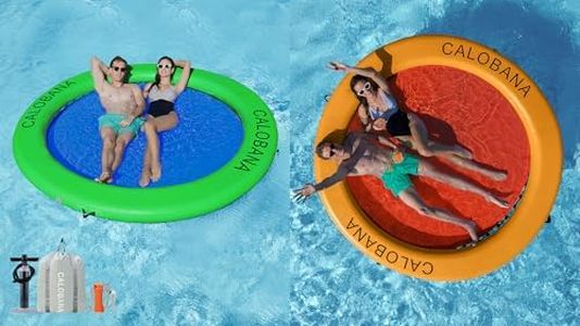 CALOBANA 8ft Heavy Duty Water Hammock, Round Inflatable Dock River Floats Lake Raft Island Platform for Adults Outdoor Party Tanning Pool