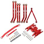 INJORA CNC High Clearance Chassis Links Set,Skid Plate and Steering Rod Tie Links Set for 1/24 RC Crawler LWB 133.7mm Axial SCX24 AXI00001 C10 AXI00002 JLU（Red）