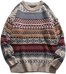 Rxozrxoz Men's Autumn Winter Vintage Striped Sweater Pullover Sweatshirt Oversized Long Sleeve Casual Jumper Knit Pullovers Tops., Red, Large