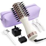 Olaermoso 4-in-1 Travel Dual Voltage Hair Dryer Brush, 2" Mini Hot Air Brush, Travel Hair Styler/Volumizer/Straightener/Curler, 110-240V European Blow Dry Brush with EU&UK Plug