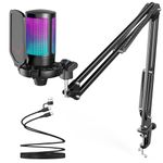 FIFINE USB Gaming Microphone Kit, Plug & Play for PC, PS4/5, 192 kHZ Condenser Cardioid Microphone Set with Mute Button, Volume Gain, RGB, Arm Stand, for Streaming, Discord, Twitch, Video, Youtube-A6T