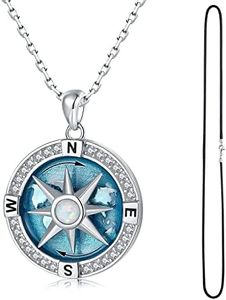 WOUOVO Navy-Anchor Travel-Map Rotatable Compass Necklace - Inspirational Nautical Dream Opal Compass Pendant Necklaces for Women Men,Christmas Jewelry Gifts for Boys and Girls, Metal, Created Opal