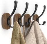 Wall Hooks for Hanging Coats - 4 Pack Coat Hooks Wall Mounted, Wood Coat Hooks for Wall, Bussdis Single Metal Hooks for Hanging Hats, Keys, Towel, Robe, Purse, Jackets, Decorative Livingroom, Bathroom