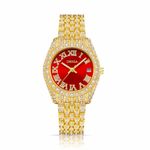 ORSGA Ornate Watch for Women Opal Red Dial Full Diamond Studded Band Gold Watch Gift for Women, Birthday Gift, Aniversary