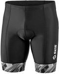 SLS3 Triathlon Shorts Mens - Padded Tri Shorts Mens Triathlon Shorts - 8" Swim Bike Triathalon Shorts, 4 Pocket FRT (Black/Gray Icon, Medium)