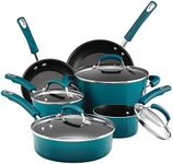 Rachael Ray 17683 10 Piece Hard Porcelain Enamel Nonstick Cookware Set, Large, Marine Blue