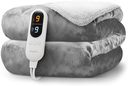 KEPLIN Large Electric Heated Throw Blanket - Electric Heated Blanket Throw for Bedspread 9 Heat Settings & Timer, Machine Washable Fleece Wool Duvet with 1 Year Warranty - Grey/Cream Sherpa