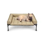 Veehoo Cooling Elevated Dog Bed + Waterproof Removable Pillow-Top Mat, Bolster Dog Cot Bed, Raised Pet Cot with Breathable Mesh, No-Slip Feet, Dog Couch Bed for Indoor & Outdoor, 81 x 64 cm, Beige