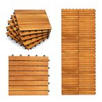 CLOVERHOLM 10PCS Interlocking Deck Tiles - 12”x12” Acacia Wood Patio Tiles, Easy Snap Flooring Tiles Waterproof All Weather for Indoor, Outdoor, Balcony, Backyard, Poolside Tiles (8 Slats - Natural)